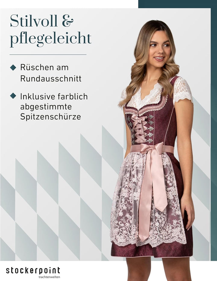Stockerpoint Damen Dirndl Rosalinde Kleid für besondere Anlässe 30 Bordeaux, 30 Bordeaux