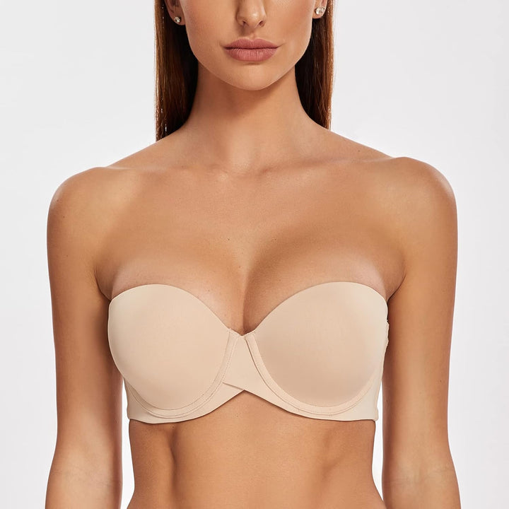 MELENECA Damen Push-Up Trägerlos BH - Bügel BH mit geformte Cups 70C Beige, 70C Beige