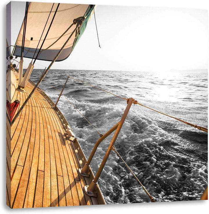 Pixxprint schief liegendes Segelboot als Leinwandbild/Grösse: 70x70 cm/Wandbild/Kunstdruck/fertig be