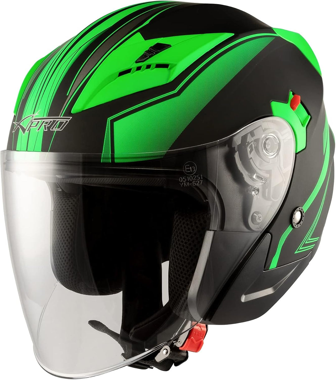 Motorradhelm Doppeltvisier City Jet Zertifikat ECE 22-06 Scooter 53-54 cm ( XS) Matt Grün, 53-54 cm