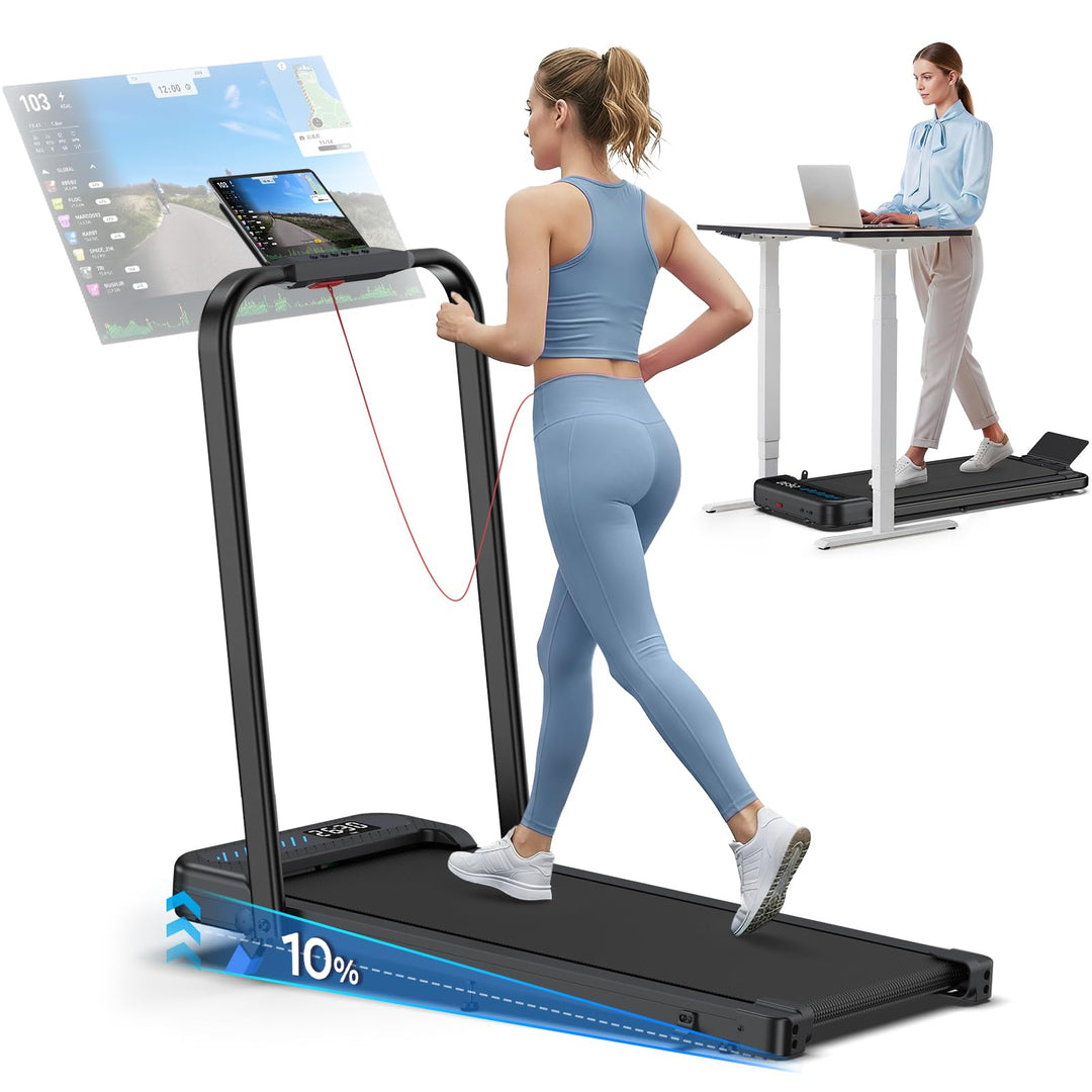 Walking Pad with 10% Incline, Folding Treadmills for Home Foldable with Handle Bar, 3.0HP Under Desk