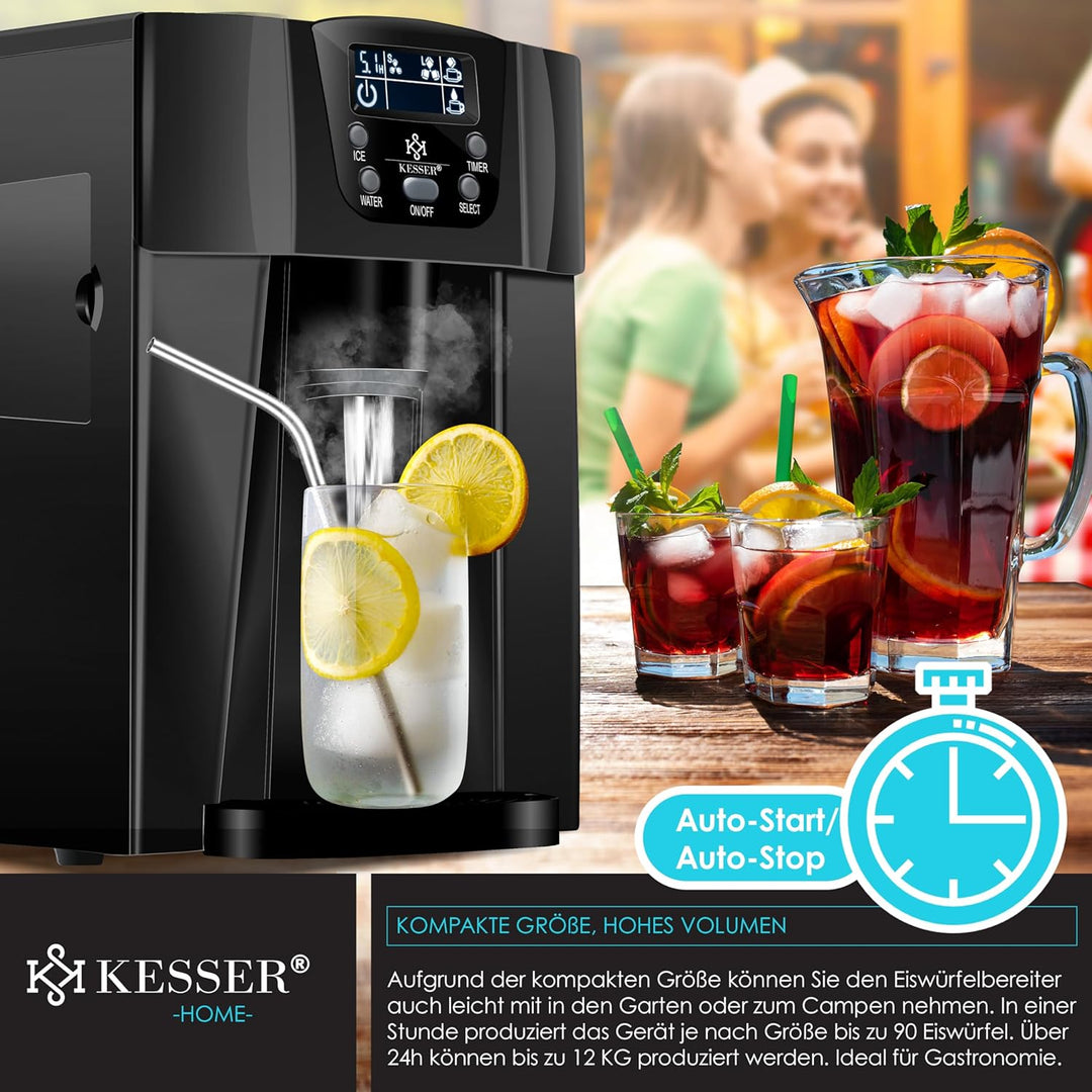 KESSER® Eiswürfelbereiter | Eiswürfelmaschine Edelstahl | 100W Ice Maker | 12 kg 24 h | 2 Würfelgrös