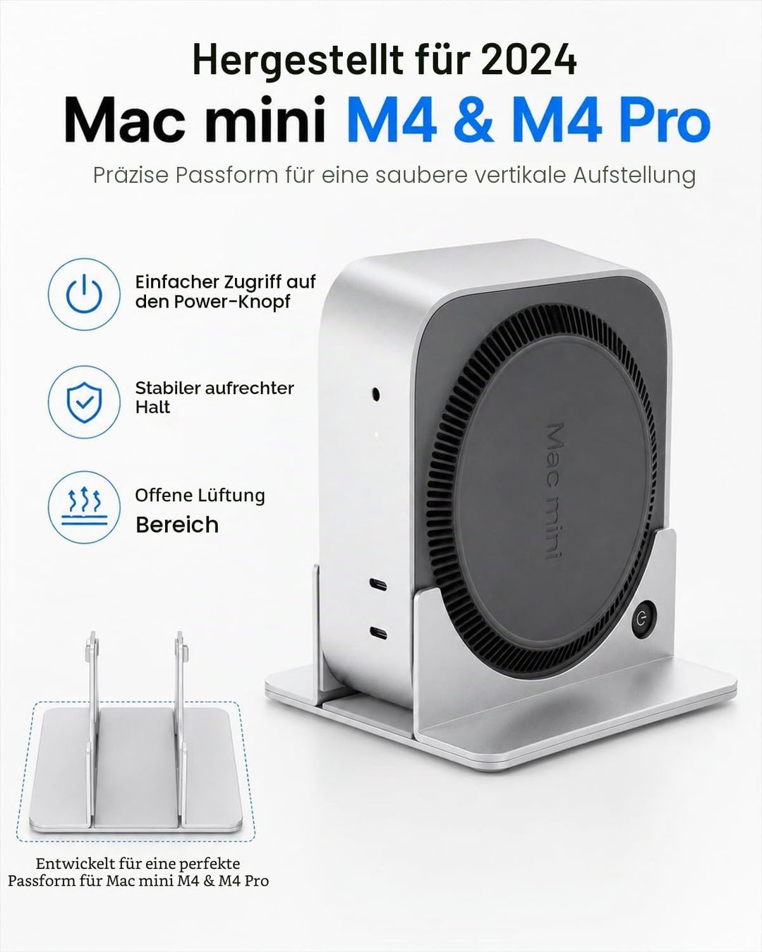 SNANSHI Mac mini M4 Ständer Vertikal, Heavy-Duty Metal Desktop Ständer für 2024 Mac mini M4 M4 Pro,
