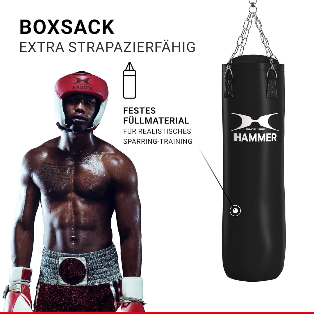 HAMMER BOXING Boxsack Premium Black Kick - Ideal für Box- und Kickbox-Training 100 cm Schwarz, 100 c