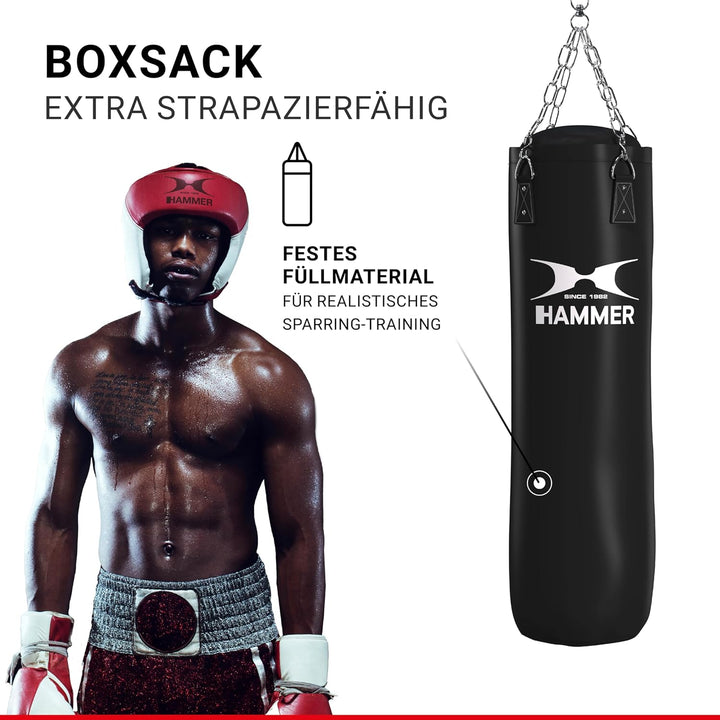 HAMMER BOXING Boxsack Premium Black Kick - Ideal für Box- und Kickbox-Training 100 cm Schwarz, 100 c