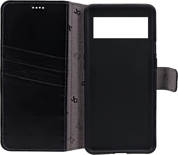 Suncase Book-Style Hülle kompatibel mit Google Pixel 7A 5G Leder Tasche (Slim-Fit) Lederhülle Handyt