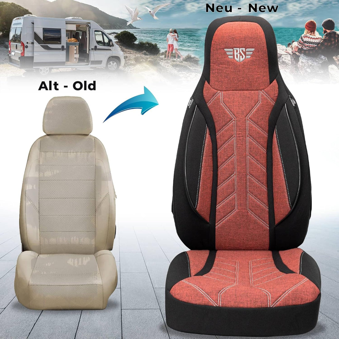BREMER SITZBEZÜGE Wohnmobil Schonbezüge für FIAT Ducato Jumper Boxer PLKT202 PLKT202 - Schwarz/Rot,