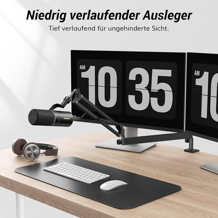 Mikrofon Arm Niedrig Profil, TONOR Low Microphone Boom Arm Auf/Ab voll verstellbar für Gaming Podcas