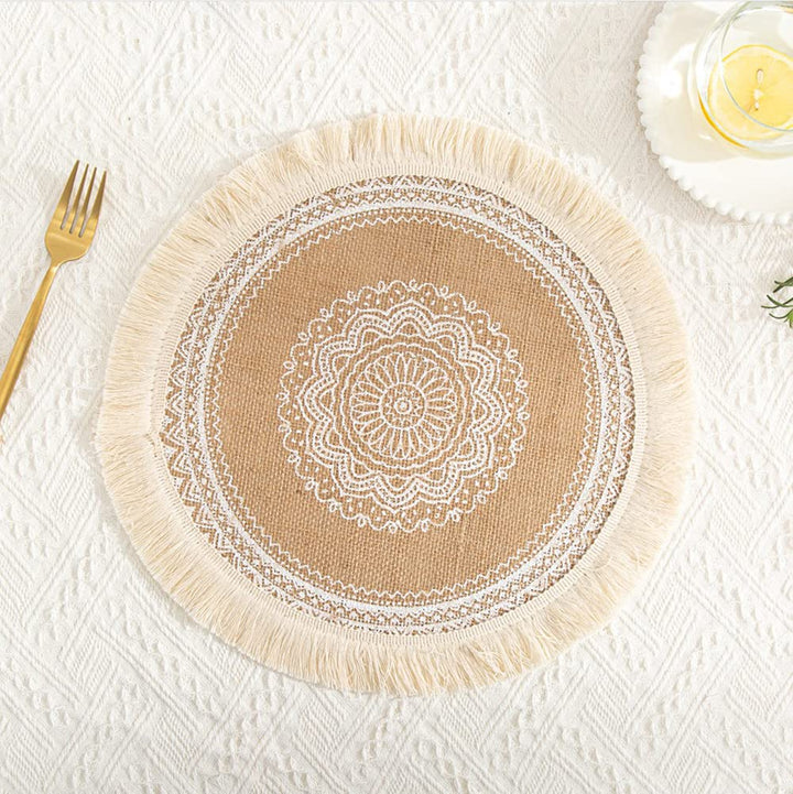Rund Gewebte Platzset,Boho Tischsets,Jute Tischsets mit Mandala Quaste,Böhmen Farmhouse Retro Restau