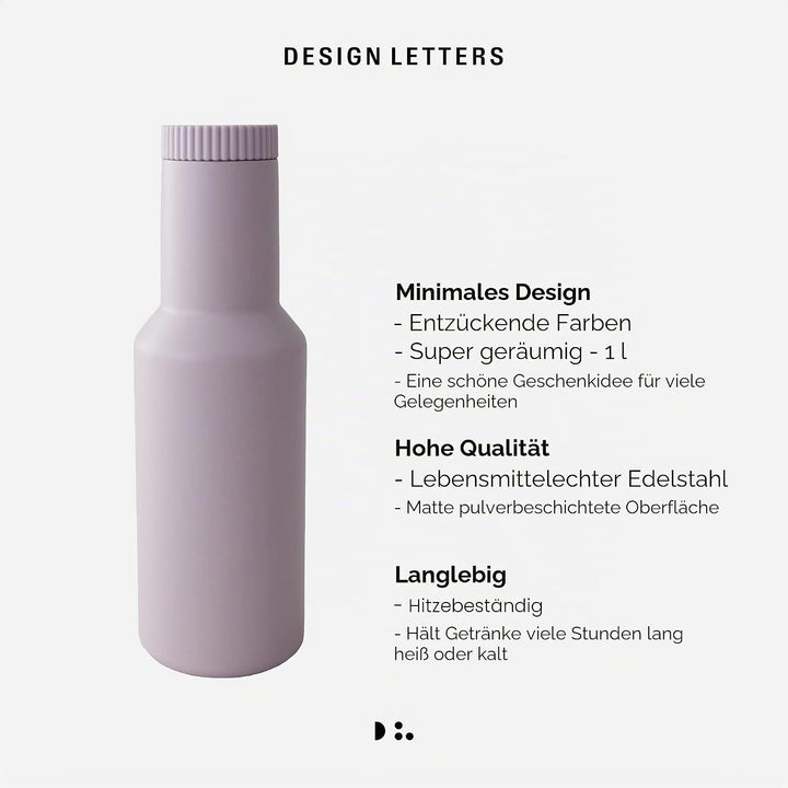 Design Letters Thermoskanne 1L | Thermokaraffe für Kaffee Tee Heisse &amp; Kalte Getränke | Isolierkanne