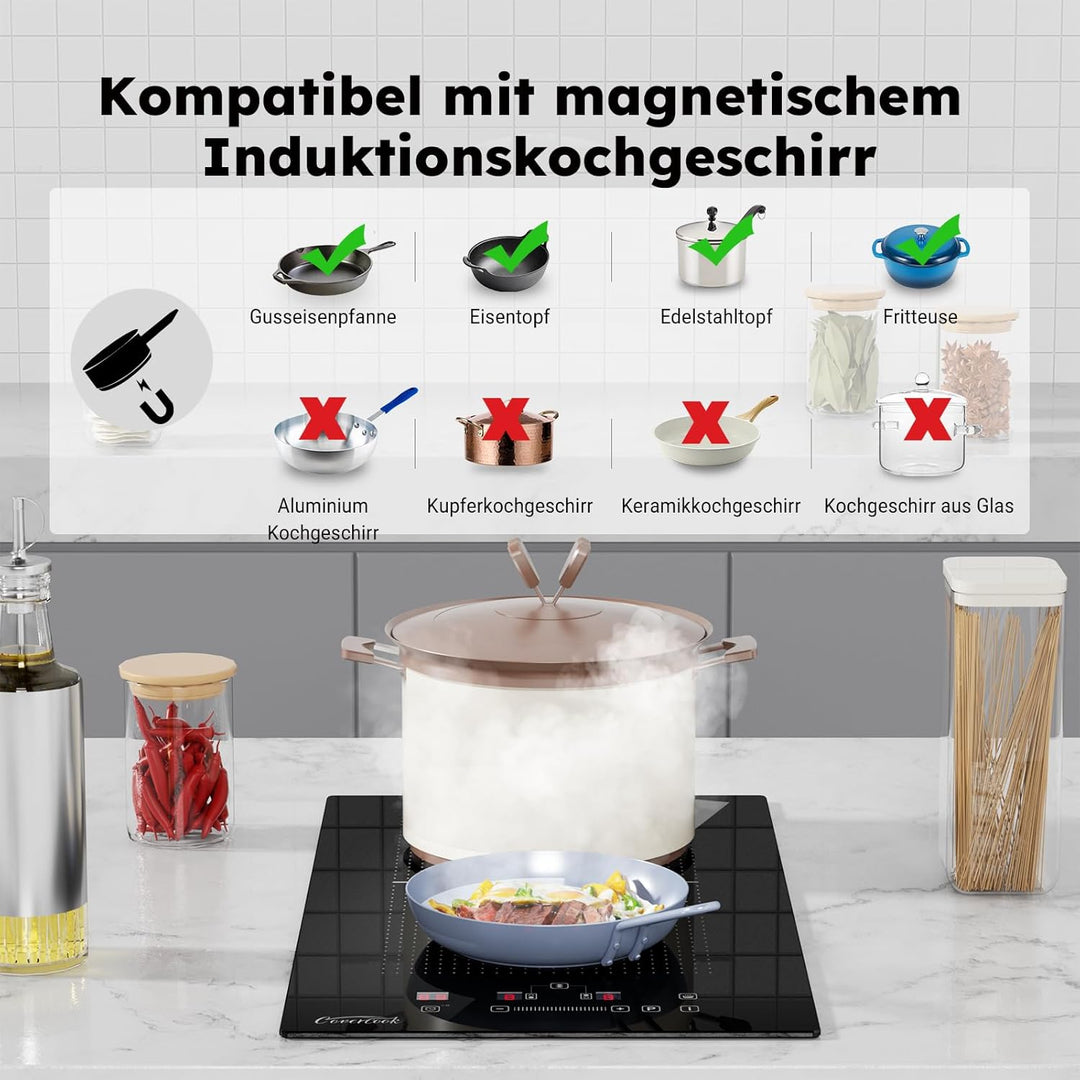 COVERCOOK 30cm induktionskochfeld mit 2 Kochzonen, Einbau Domino Autarkes Kochfeld Induktion mit Ste
