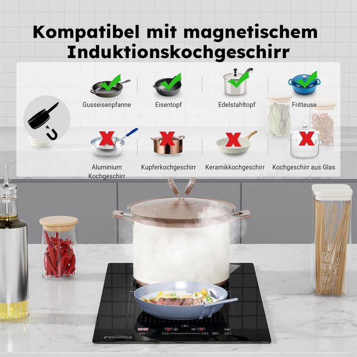 COVERCOOK 30cm induktionskochfeld mit 2 Kochzonen, Einbau Domino Autarkes Kochfeld Induktion mit Ste