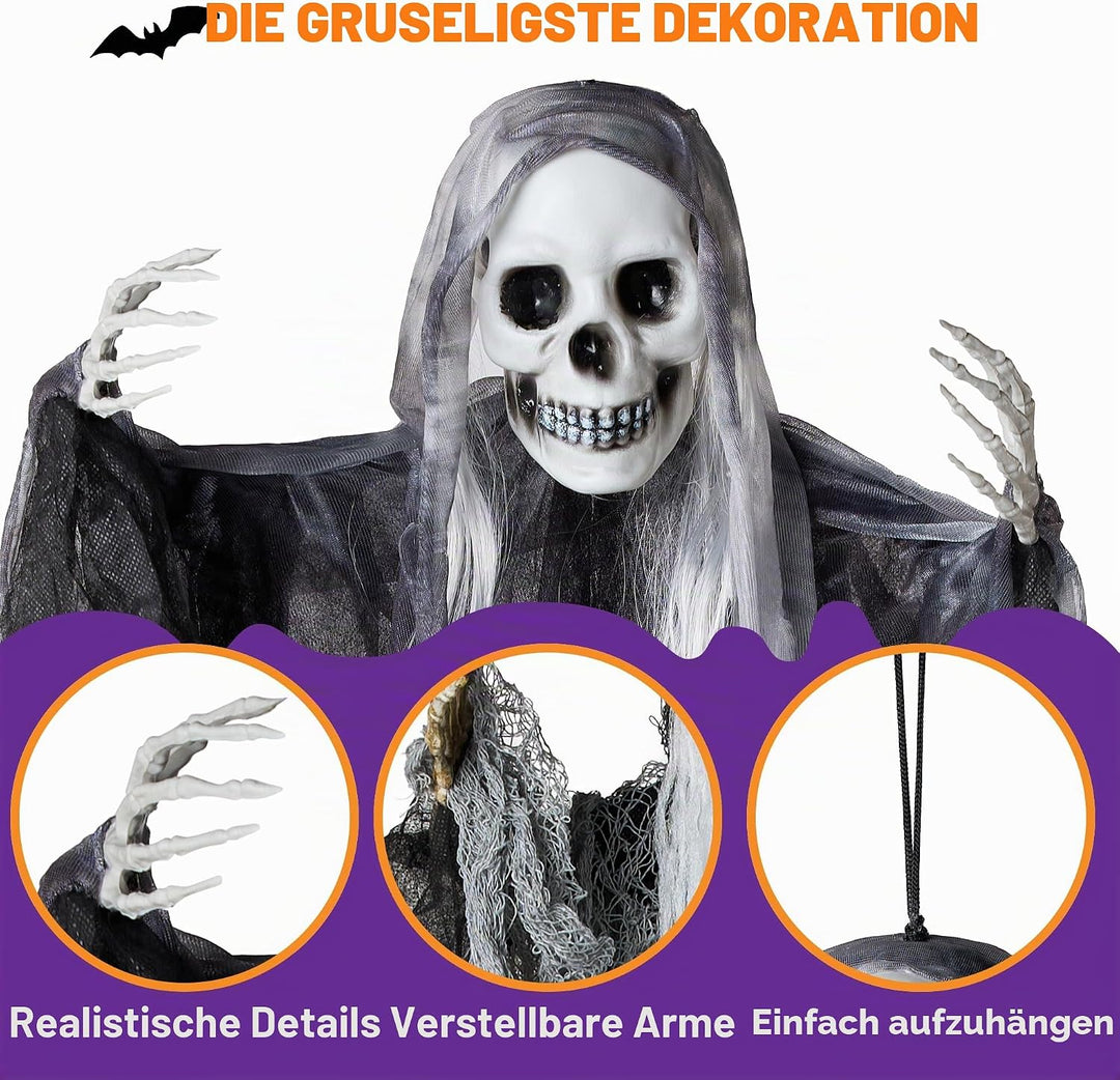 JOYIN 3 Stück Halloween-Sensenmänner zum Aufhängen, Einer 139,7 cm, Zwei 89,9 cm grosse Halloween-Sk