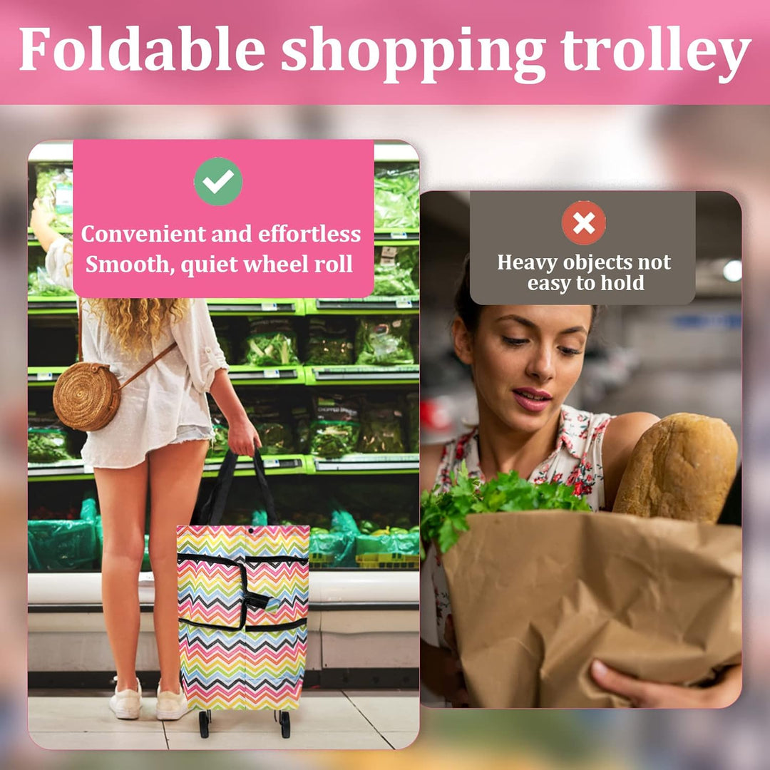 Faltbare Trolley-Taschen, Einkaufstrolley Einkaufstasche mit Rollen,2 in 1 Klappbarer Einkaufswagen