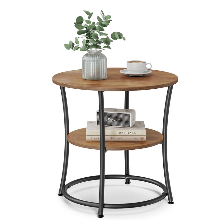 VASAGLE Beistelltisch, Couchtisch rund, Sofatisch, 2 Ablagen, Wohnzimmer, Schlafzimmer, einfacher Au