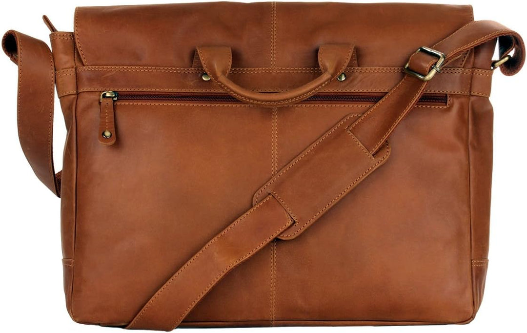 Shalimar Laptoptasche bis 17' aus gewachstem Leder, Farbe:Brandy(Tan), 41x30x11 cm