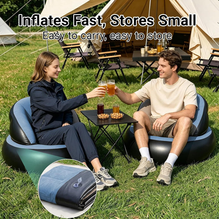 Aufblasbarer Sessel Sofa mit Flockoberfläche，Aufblasbares Sofa Rundes Luftsofa inkl Fusspumpe Wasser