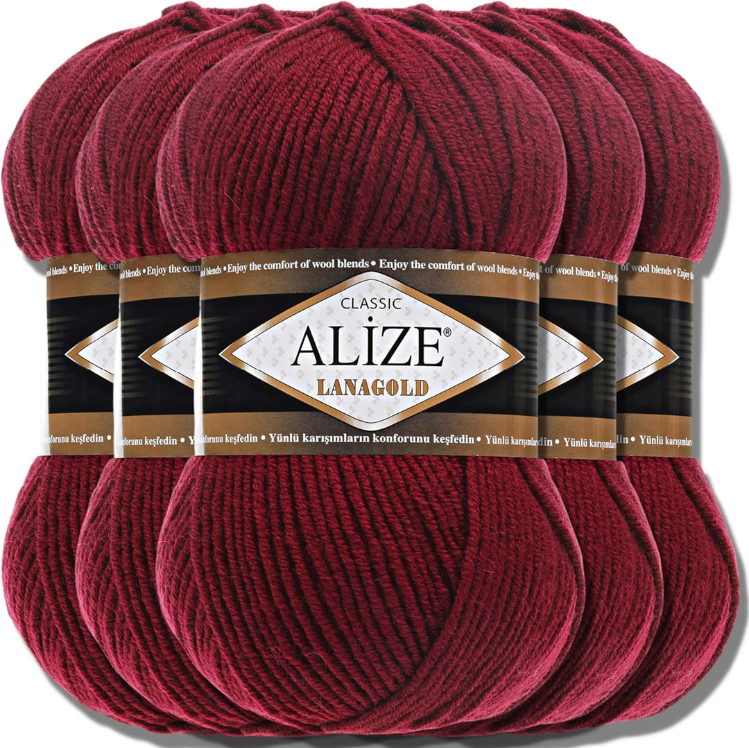 Alize 5 x 100g Lanagold Classic Türkische Premium Wolle Baumwolle und Acryl Uni Handstrickgarne | Ya