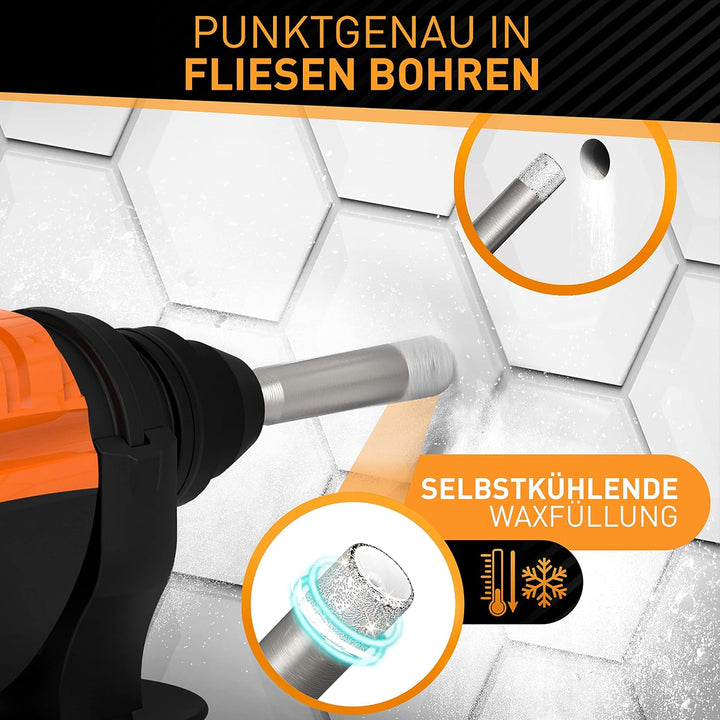 HARDTWERK Turbo Diamantbohrer 6-tlg. Fliesenbohrer Set [6, 8, 10, 12mm] mit 6mm Karbid-Anbohrer (ink