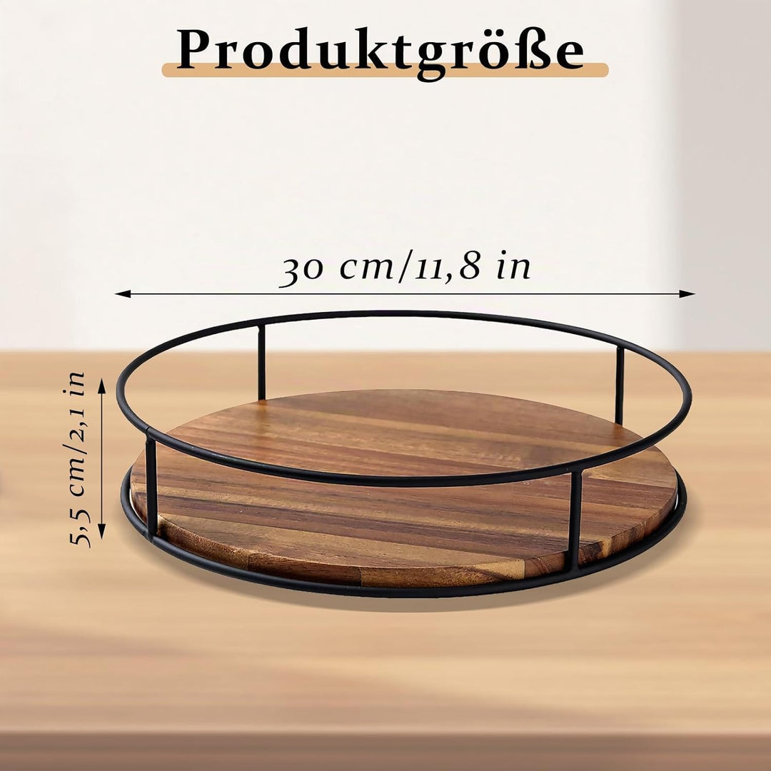 Drehteller Organizer Holz, 30 cm Gewürzregal Drehbar, 360° Drehteller Schrank Organizer, Rund Gewürz