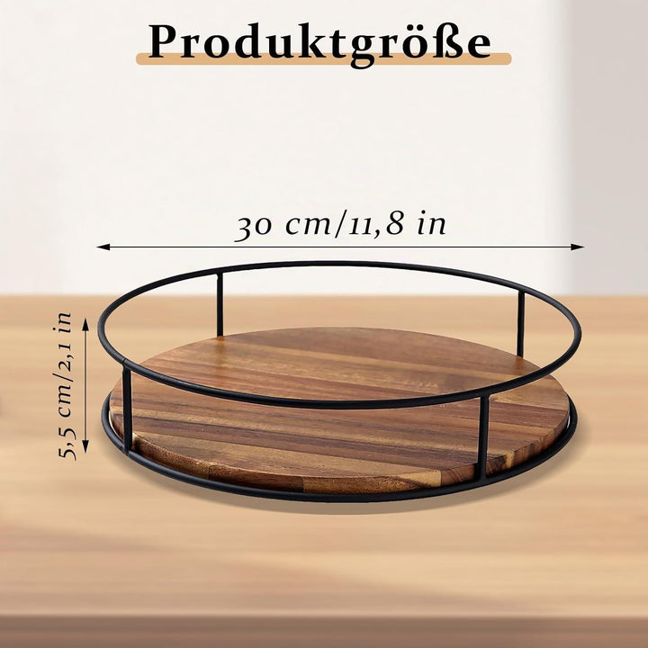 Drehteller Organizer Holz, 30 cm Gewürzregal Drehbar, 360° Drehteller Schrank Organizer, Rund Gewürz