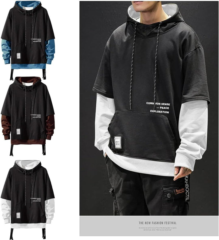 Moshtashio Kapuzenpullover für Herren, Patchwork Hoodie mit Kontrastfarbe Langarm Basic Sweatshirt P