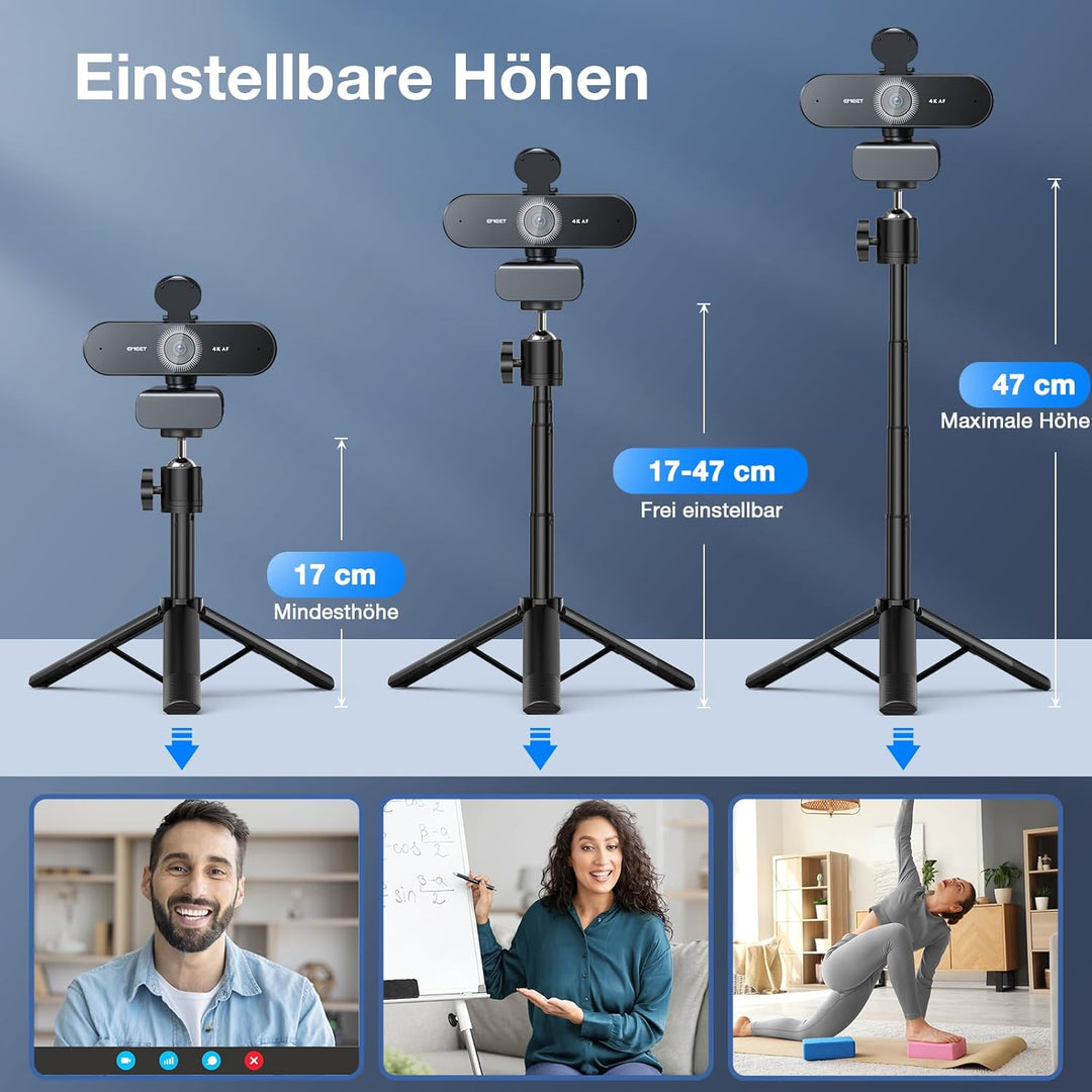 EMEET Webcam 4K, NOVA 4K mit Ständer, 2 Mikrofon mit Rauschunterdrückung, Ultra HD-Webcam mit 73° We