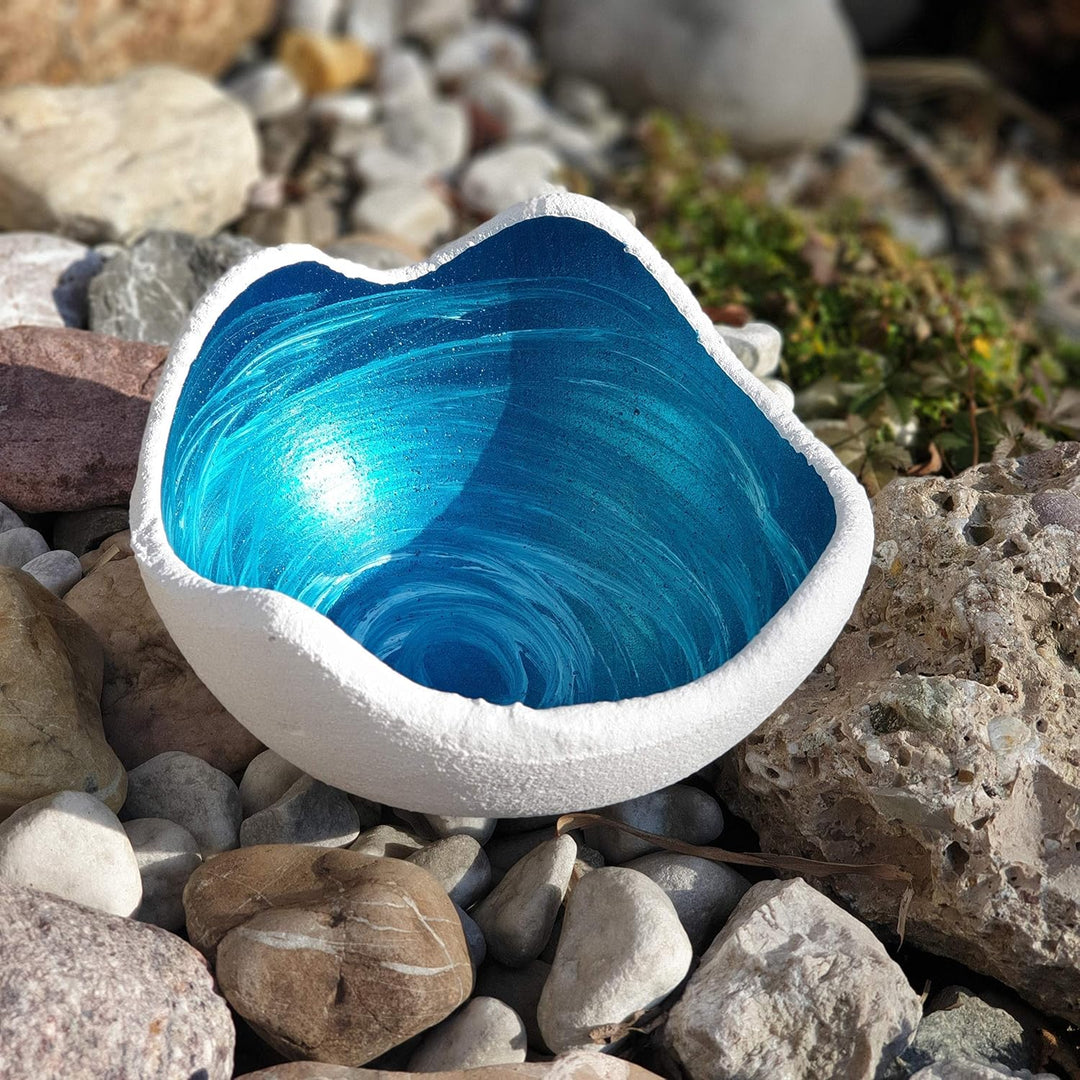 Lichtschale swirly-lagoon - S (15cm) - Beton weiss - Unikat handmade - Windlicht - Geburtstagsgesche