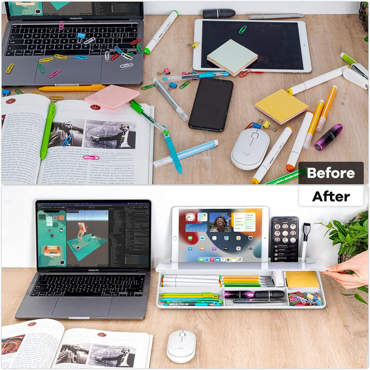 Varhomax Schreibtisch Organizer, Desktop Whiteboard Glas Weiss Mit Aufbewahrung Abwischbar, To Do Li