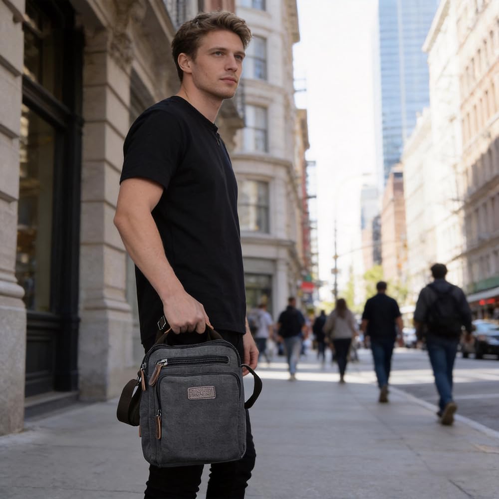Umhängetasche Schultertasche für Herren, Damen und Jungen, Kuriertasche aus Canvas, Herrentasche für