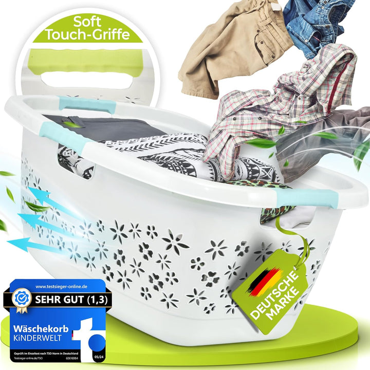 Premium Wäschekorb 50 L ergonomische Form - Soft-Touch-Griffe - grosser Korb grau, Grau