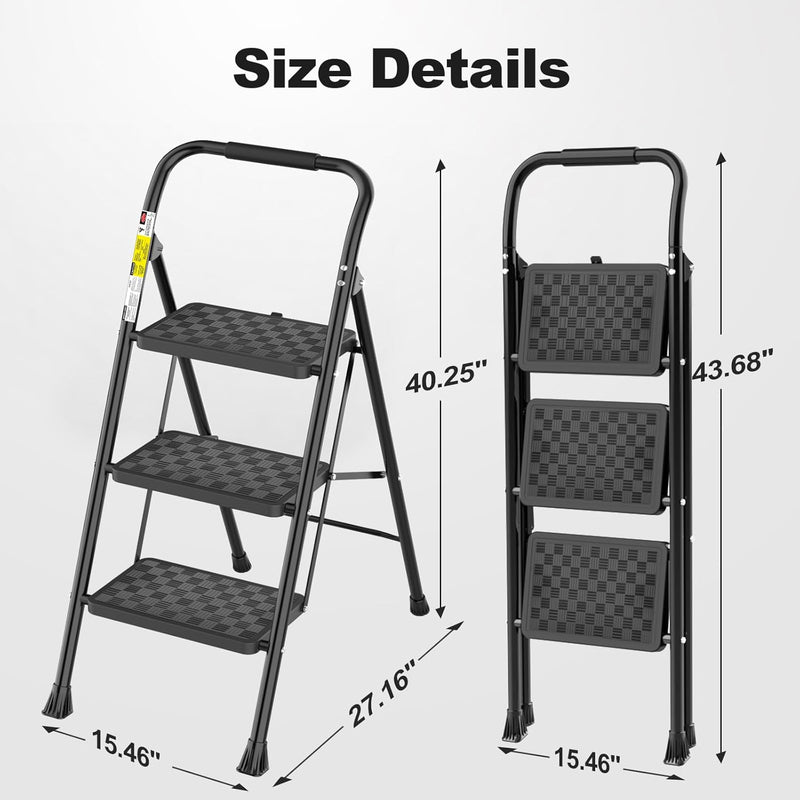 HBTower trittleiter 3 Stufen klappbar,Leiter 3 Stufen, klappbarer Tritthocker mit gepolstertem Griff