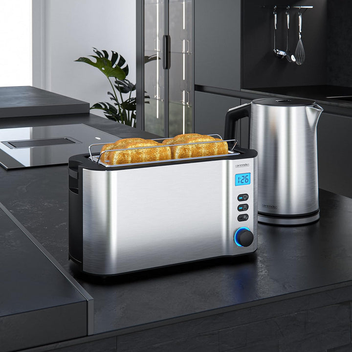 Arendo - Wasserkocher mit toaster SET Edelstahl Silber, Wasserkocher 1,5L, 40° - 100°C Warmhaltefunk