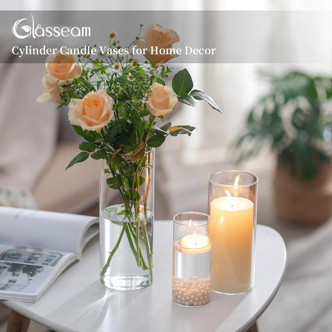 Glasseam Deko Vase Glas Zylinder Tischdeko 3 Stück/Satz Blumen Vasen Set Modern Glasvase Rund Glaszy