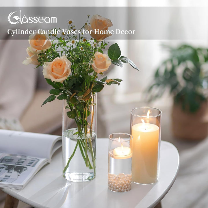 Glasseam Deko Vase Glas Zylinder Tischdeko 3 Stück/Satz Blumen Vasen Set Modern Glasvase Rund Glaszy