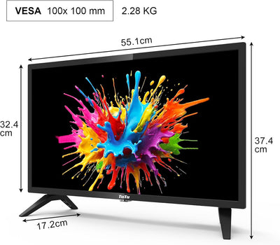 TuTu Fernseher 24 Zoll (60 cm) HD LED TV mit Triple Tuner (DVB-T/T2-C-S/S2), USB Media Player, HDMI,