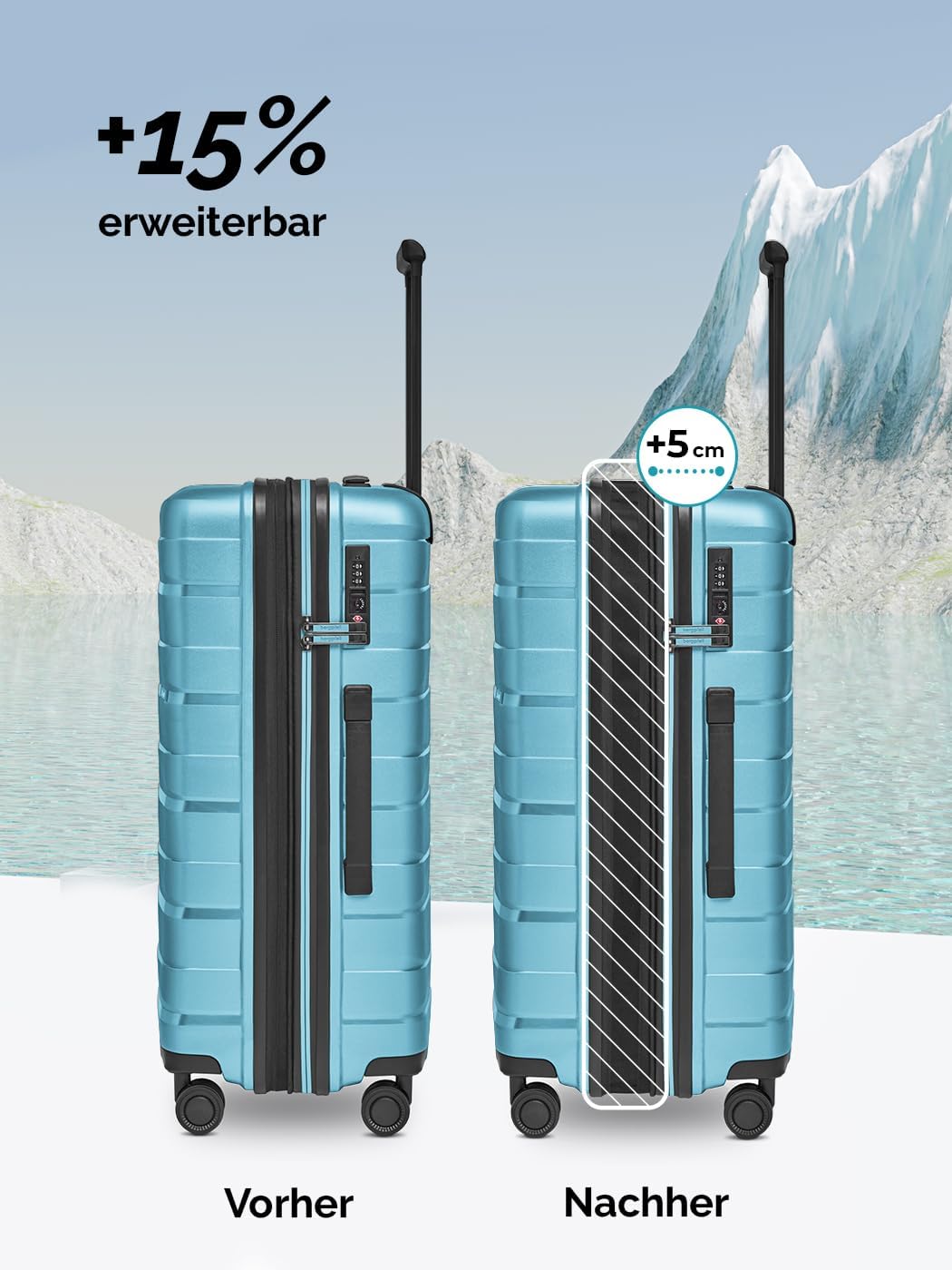 Mittelgrosser Hartschalen Check-in Koffer |Trolley erweiterbar 45 x 27 x 66 cm aus hochwertigem Poly