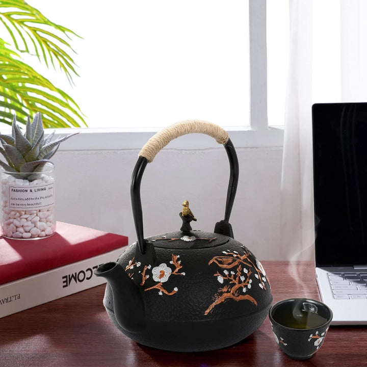 Dyna-Living Teekanne Gusseisen Set, Japanische 1,2 Liter Gusseiserne Teekanne 4 Teebecher, Basis, Ed
