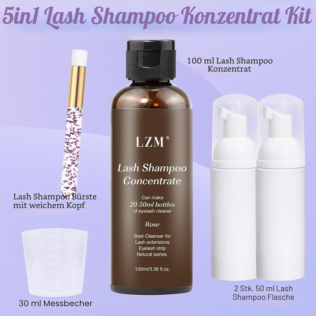 LZM Wimpernverlängerungsshampoo Konzentrat - Reinigungskonzentrat für Wimpernverlängerungen mit Bürs