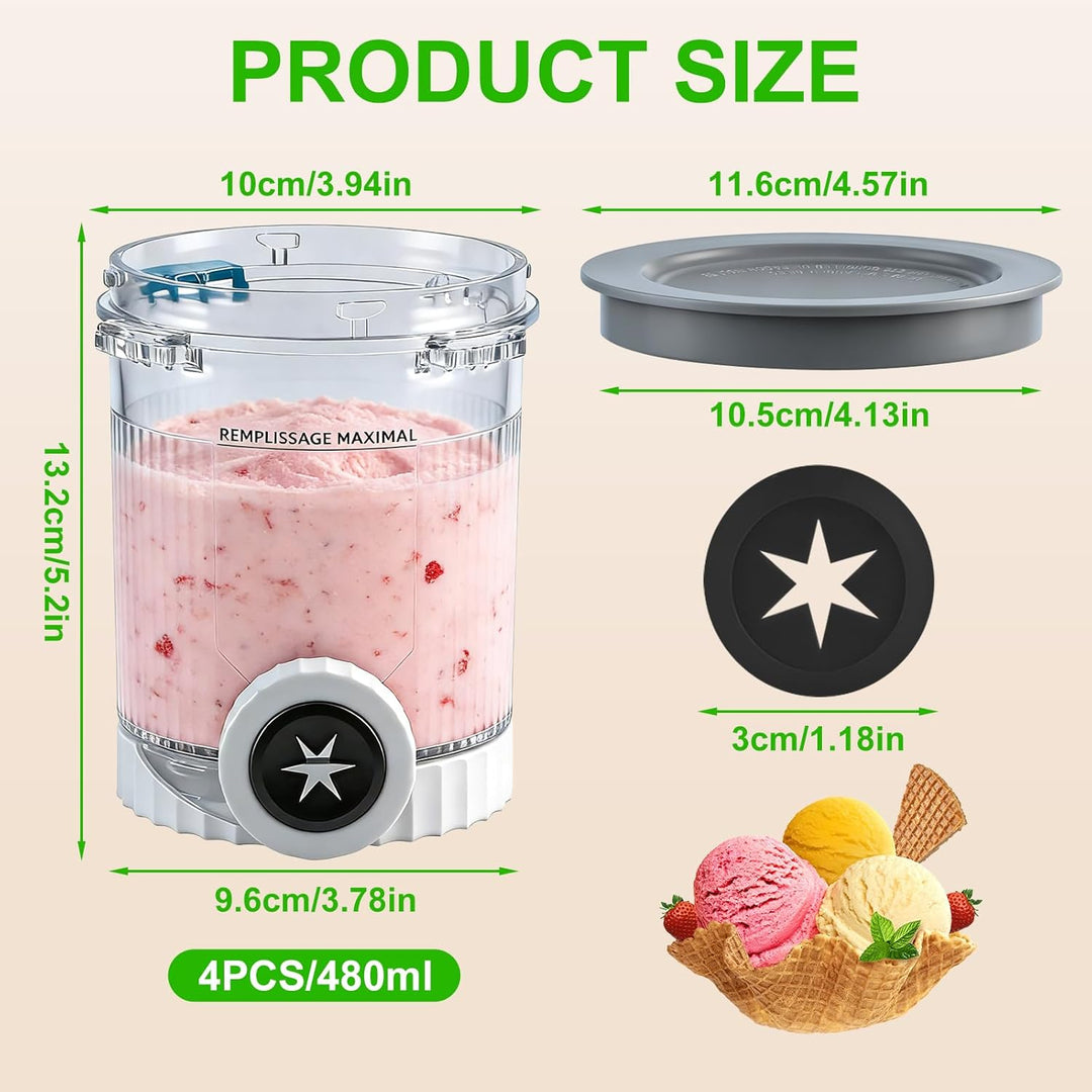 Qingning 2 Stück Behälter für Ninja Swirl by CREAMi, 480 ml Eisbehälter für Ice Cream, Kompatibel mi