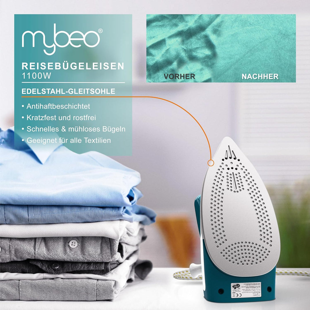 MyBeo - Reisebügeleisen Dampfbügeleisen 1100W - Dual-Voltage 110/230 Volt – mini Bügeleisen mit anti