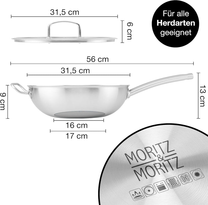 Moritz & Moritz Edelstahl Wokpfanne mit Deckel 30cm und Keramikbeschichtung der neuesten Generation