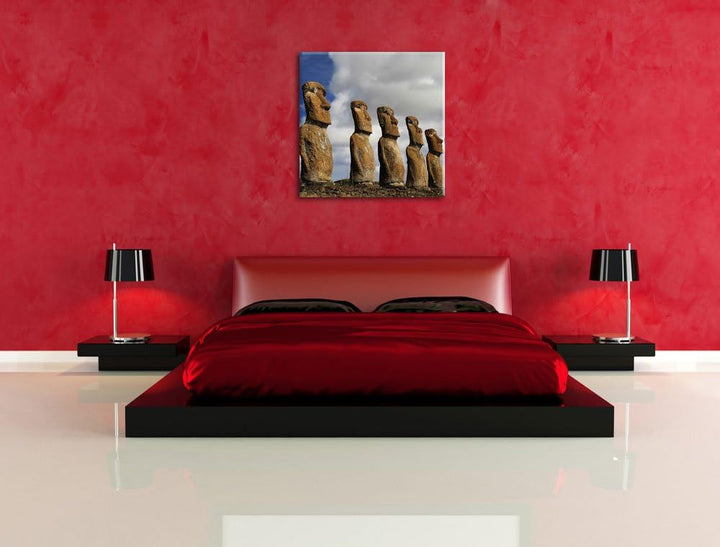 Pixxprint Moai Statuen auf den Osterinseln, Format: 70x70 auf Leinwand, 70x70