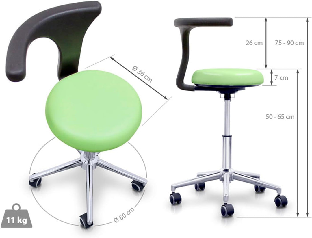 QUIRUMED Hocker mit professioneller ergonomischer Rückenlehne, Farbe Marineblau, Edelstahlstruktur,