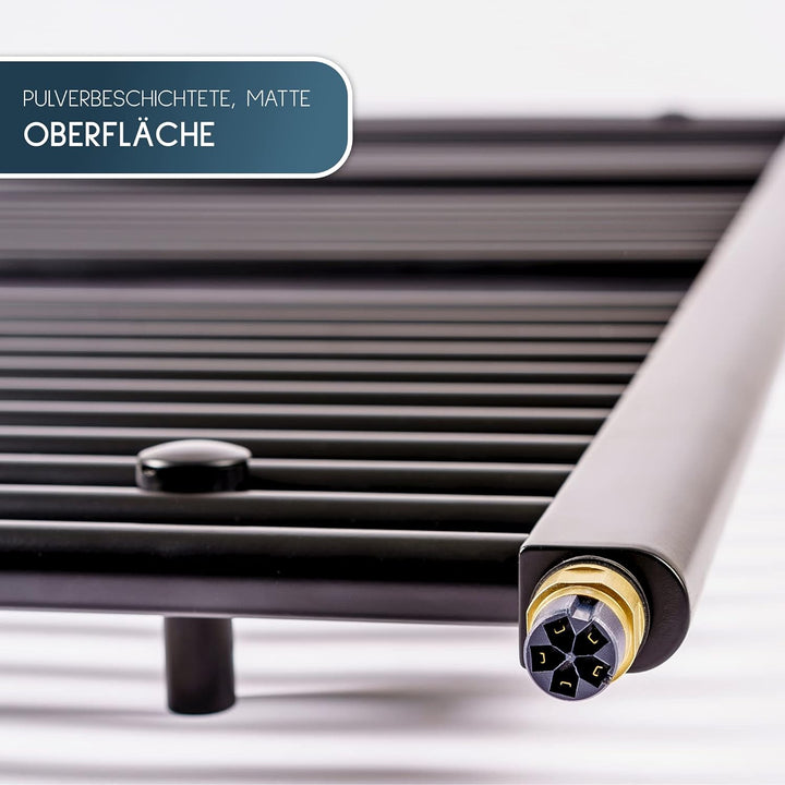 anapont elektrischer Badheizkörper 1475hx600b - schwarz - mit Timer-Funktion - Handtuchheizkörper -