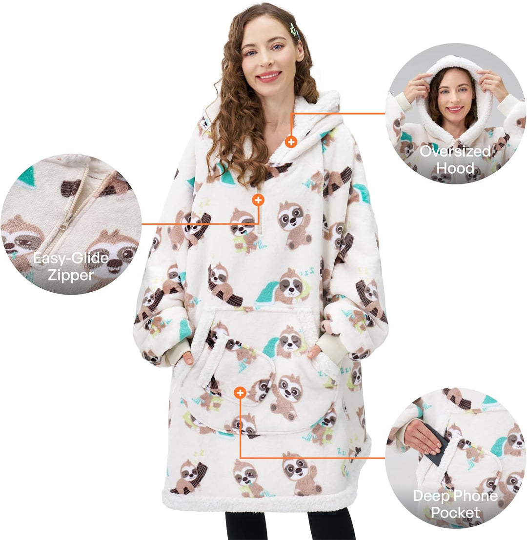 Giggling Getup tragbare Decken Hoodie – Übergrosse Flanell Sherpa Fleece Sweatshirt Decke für Erwach