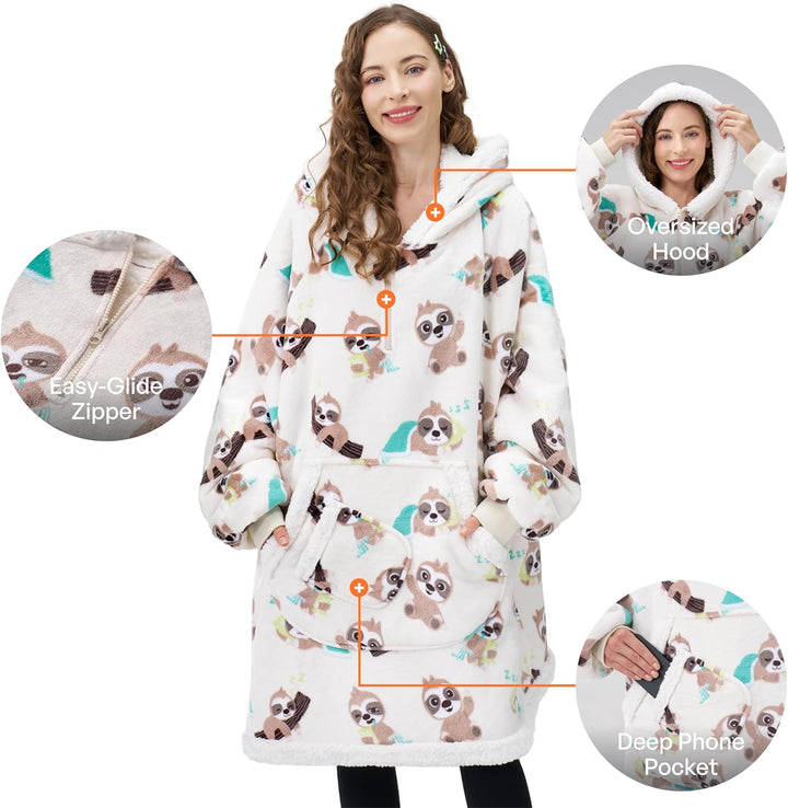 Giggling Getup tragbare Decken Hoodie – Übergrosse Flanell Sherpa Fleece Sweatshirt Decke für Erwach