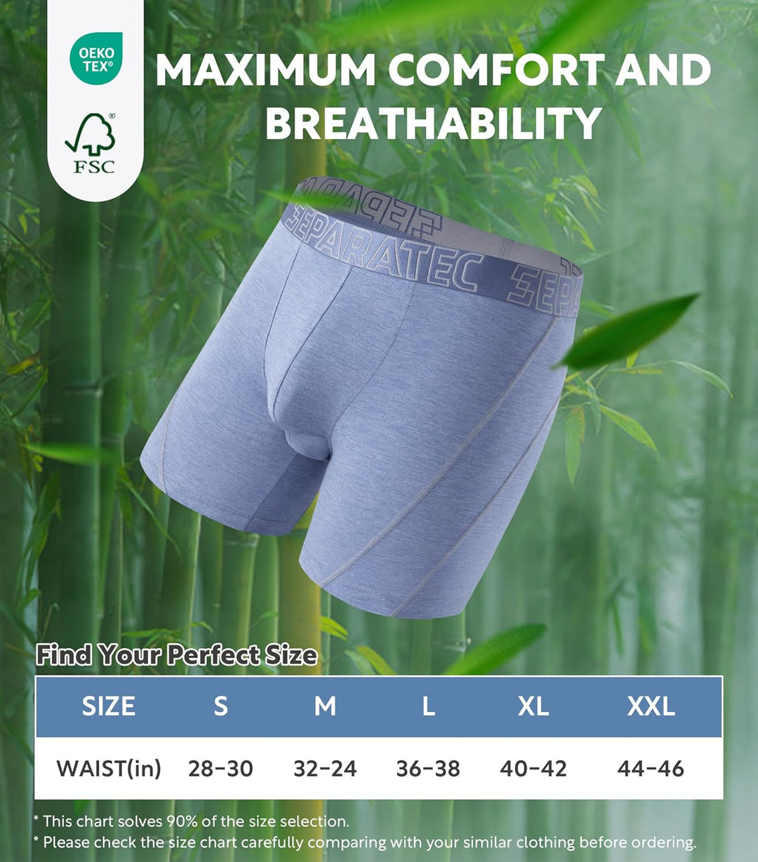 Separatec Herren Boxershorts Glattes Bambus Rayon mit getrennten Beuteln Unterwäsche 3er Pack Boxers
