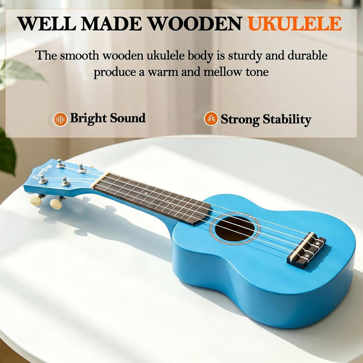 Everjoys Sopran Ukulele Set für Kinder und Erwachsene 21 Zoll Ukulele Starter Kit mit Tasche, Tuner,
