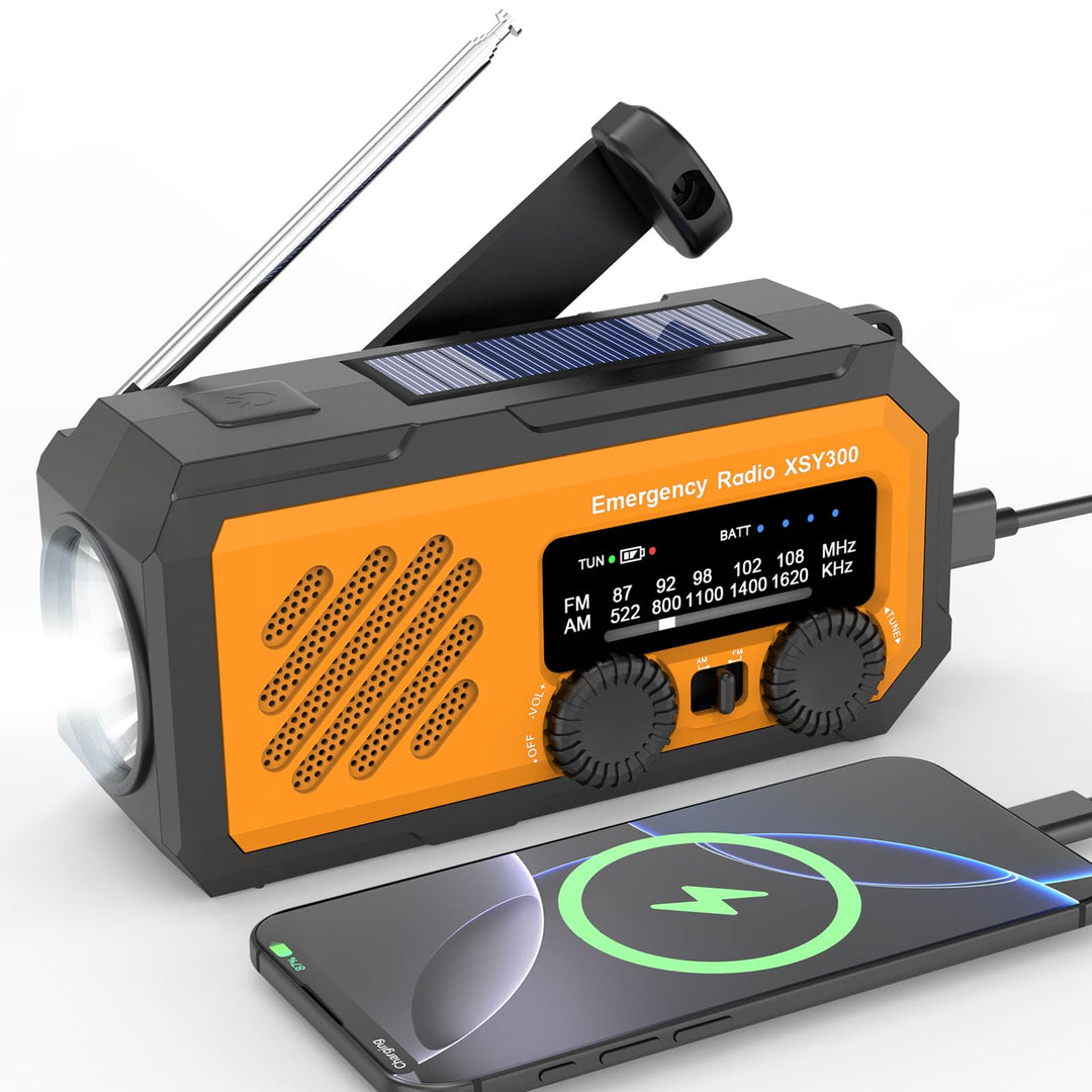 Multifunktions-Kurbelradio 2000mAh ，AM/FM Solar-Radio tragbar， Wetterradio mit LED-Licht & Powerbank